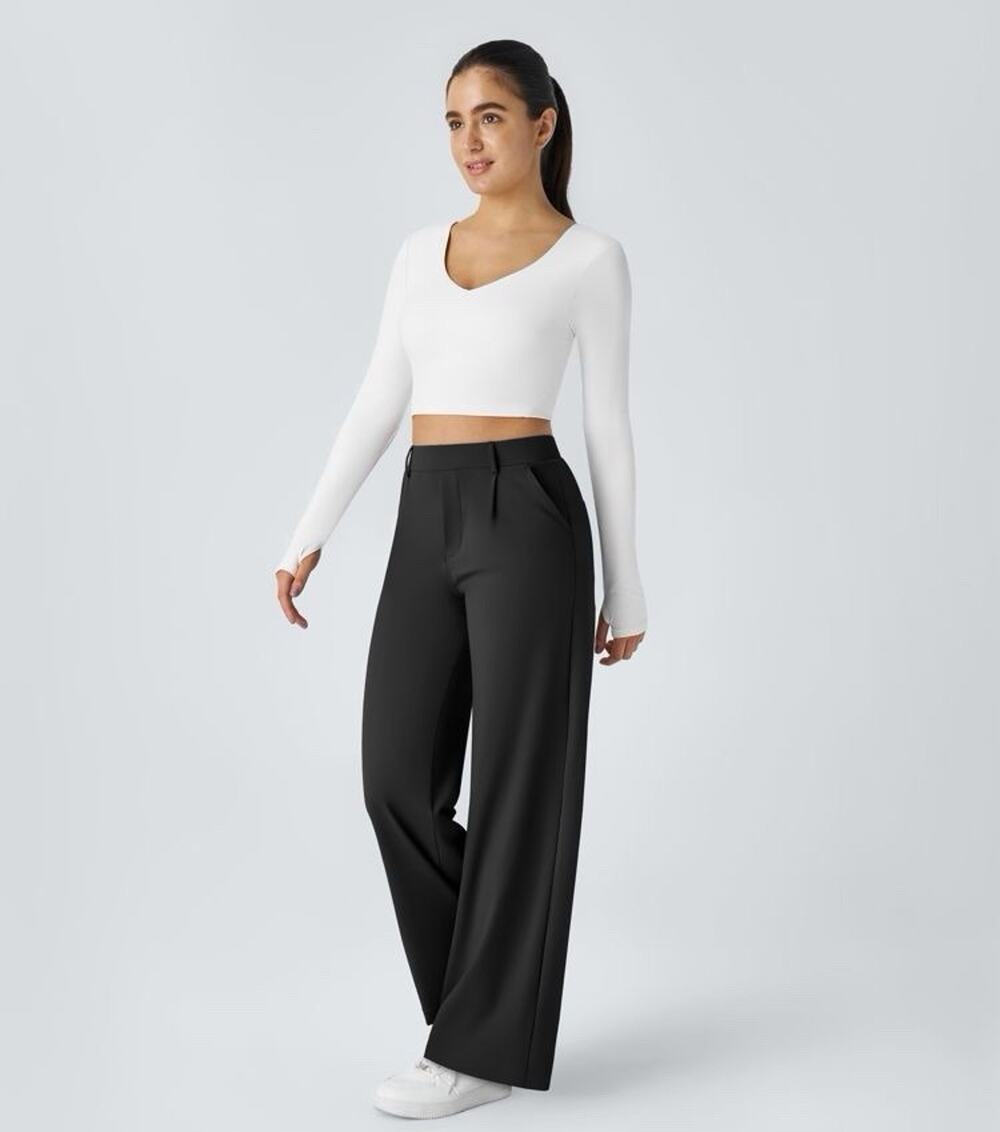 Halara Women’s Black Wide-Leg Pleated Dress Pants w/ Pockets XS